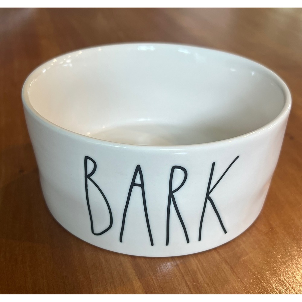Rae Dunn BARK Ceramic Pet Dog Food Water Bowl White Artisan Collection Magenta